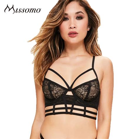 Missomo Women Sexy Criss Cross Front Solid Color Bralettes Semi Sheer