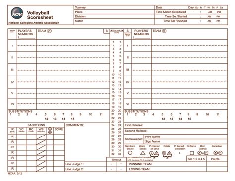 Ncaa Volleyball Scoresheet Printables And Template For 7th