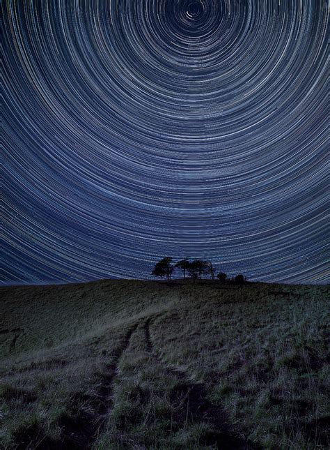 Digital Composite Image Of Star Trails Around Polaris With Vibra