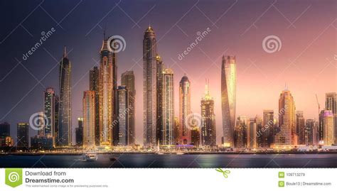 Dubai Marina Bay View From Palm Jumeirah Uae Stock Image