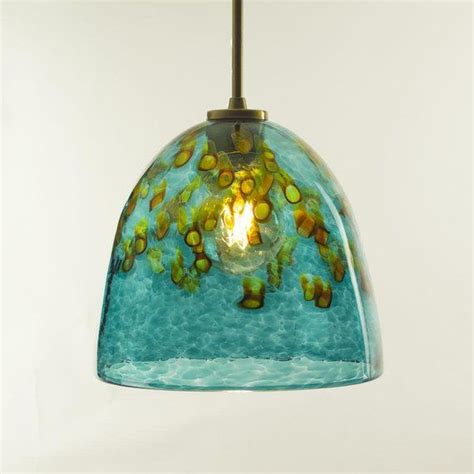 pendant light with hand blown glass emerald ocean shade etsy art glass lighting handblown