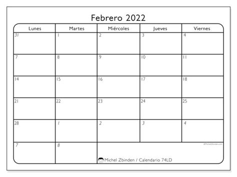 Calendario Febrero De 2022 Para Imprimir “74ld” Michel Zbinden Es
