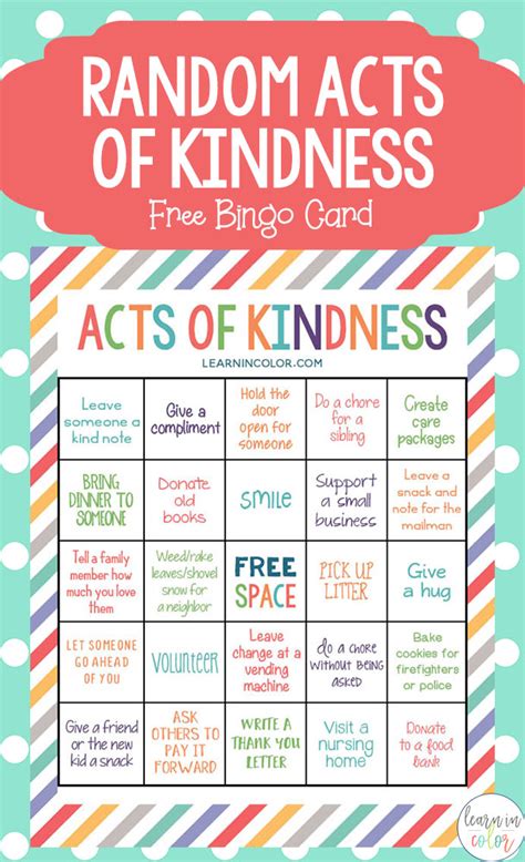Free Random Acts Of Kindness Bingo Card Free Homeschool Deals