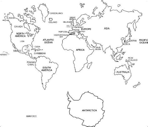 The briesemeister projection is a modified version of the hammer projection, where the central meridian is set to 10°e, and the pole is rotated by 45°. Black and White Labeled World Map Printable | World map ...