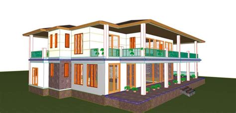 A 3d Rendering Of A Two Story House With Balconies On The Second Floor
