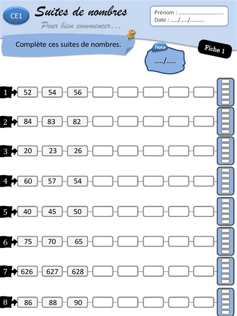 Contes Pour Enfants Fiche Maths Les Suites De Nombres 3 à Lire Fr