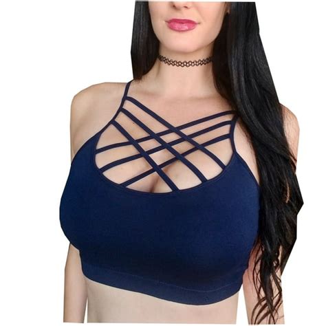 kaylee xo sexy caged strappy lace up criss cross layering bralette sport bra top padded