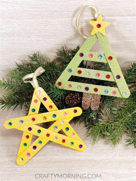 Popsicle Stick Christmas Tree And Star Ornaments Crafty Morning