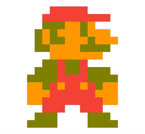 An Old School Video Game Character In Red And Green Colors With Orange