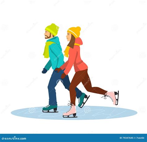 Couple Ice Skating Together On Ice Rink Stock Vector Illustration Of