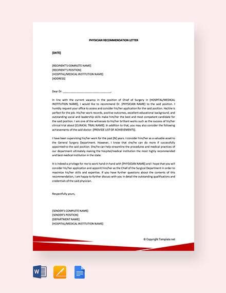 Free 8 Sample Physician Recommendation Letter Templates In Ms Word