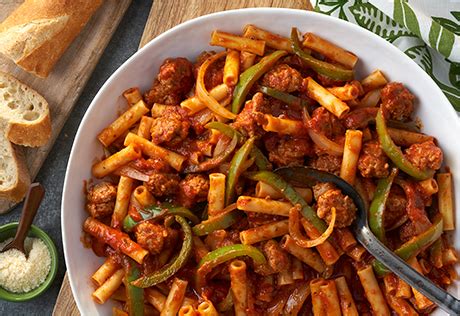 Add peppers, onions, and sausage, with a pinch of salt. Italian Sausage & Peppers with Penne - Prego