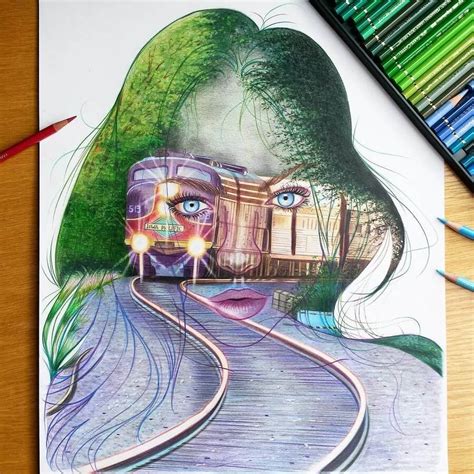 Realistic Details In Double Exposure Drawings What Is Art Therapy