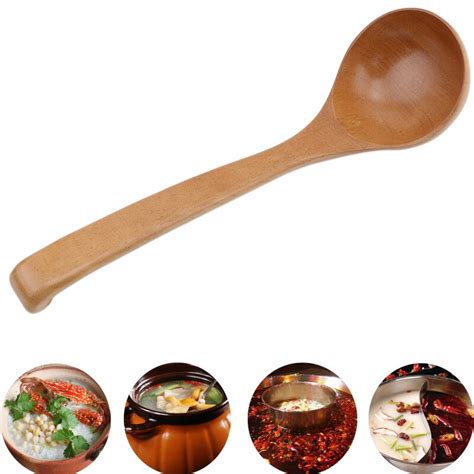1pc Large Wooden Soup Spoon Long Handle Natural Soup Spoons Healthy Eco Friendly Wood Tableware