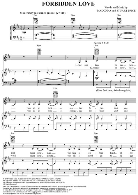 Forbidden Love Sheet Music By Madonna For Pianovocalchords Sheet