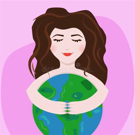 Girl Holding Planet Earth With Hands Woman Hug The Globe Vector