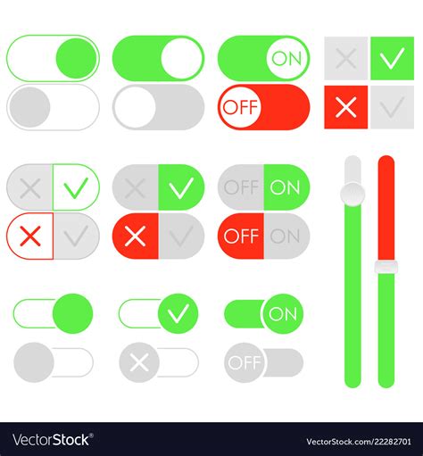 Flat Toggle Switch Set Light Theme On And Off Vector Image