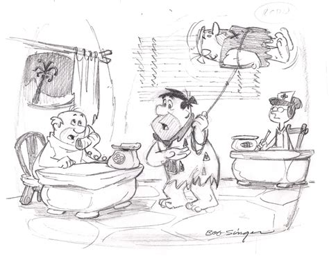 The Flintstones Fred Barney Pencil Scene Drawing Signed By Bob Etsy