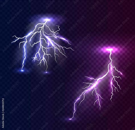 Realistic Vector Violet And Blue Lightning On Checkered Background
