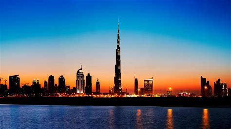 Dubai Skyline With Burj Khalifa At Sunset Backiee