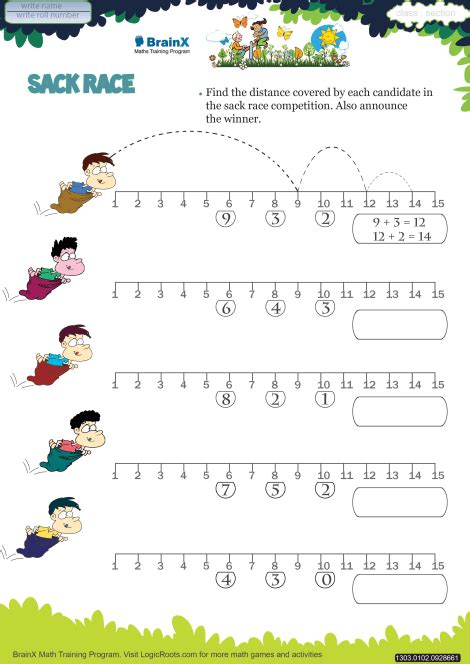 In this division facts worksheet, students solve 12 problems in which one and two digit numbers are divided with quotients up to 9. Sack Race Math Worksheet for Grade 1 | Free & Printable ...