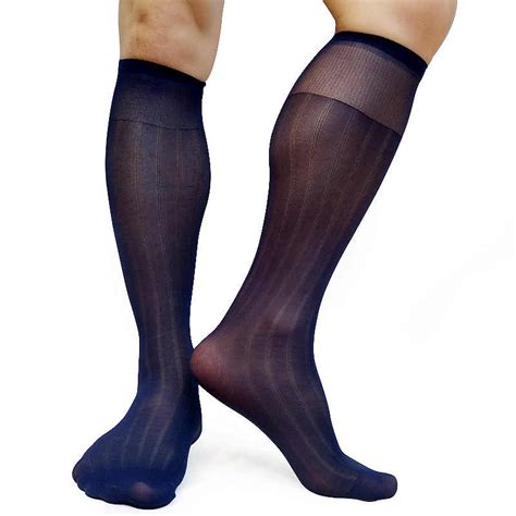Striped Sheer Men Silk Socks With Jacquard Sexy See Through Male Nylon