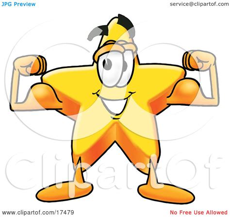 Clipart Picture Of A Star Mascot Cartoon Character Flexing His Arm