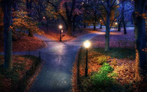 Park Garden Autumn Fall Trees Lamp Wallpaper 1920x1200