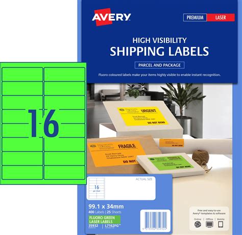 Avery Fluoro Green High Visibility Shipping Labels For Laser Printers