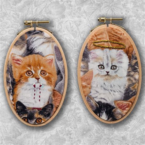 Cat Art Textile Art Embroidered Oddballs ~ Oddball Tails Follow Pin