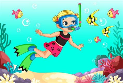 Cute Little Girl Diving 1308138 Vector Art At Vecteezy