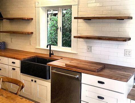 Oregon White Oak Butcher Block And Open Shelving From Sustainable