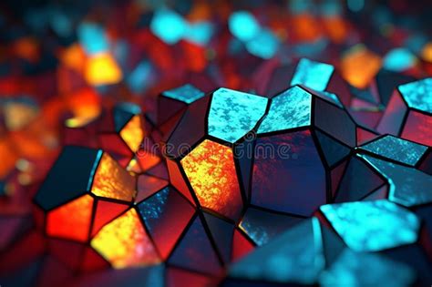 Vibrant Voronoi Block Texture Glowing Colors Abstract 3d Background