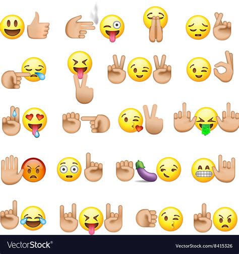 Set Of Smiley Faces And Hands Icons And Emoji Vector Image