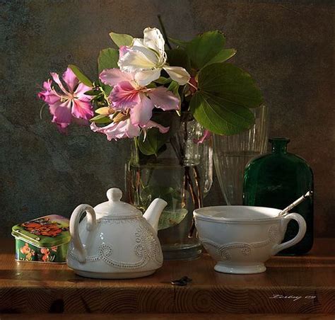 Evening Tea Cup Still Life Flowers Painting Still Life Photos