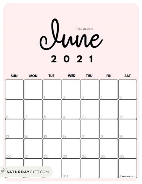 Find & download free graphic resources for calendar. Cute (& Free!) Printable June 2021 Calendar | SaturdayGift
