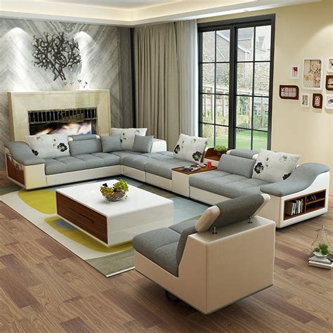 Furniture design for living room. living room furniture modern U shaped leather fabric ...