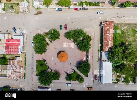 Aerial View Of The Town Kiosk And Public Square Of Esqueda Sonora