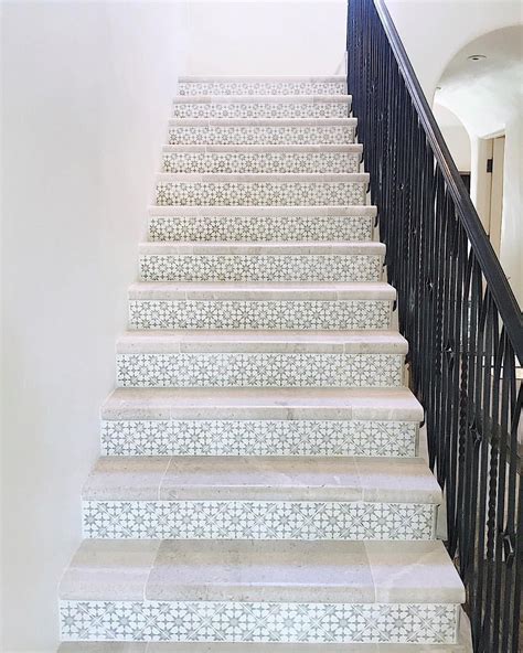 This Combination Of Our Cement Tile With Limestone Stair Treads Looks