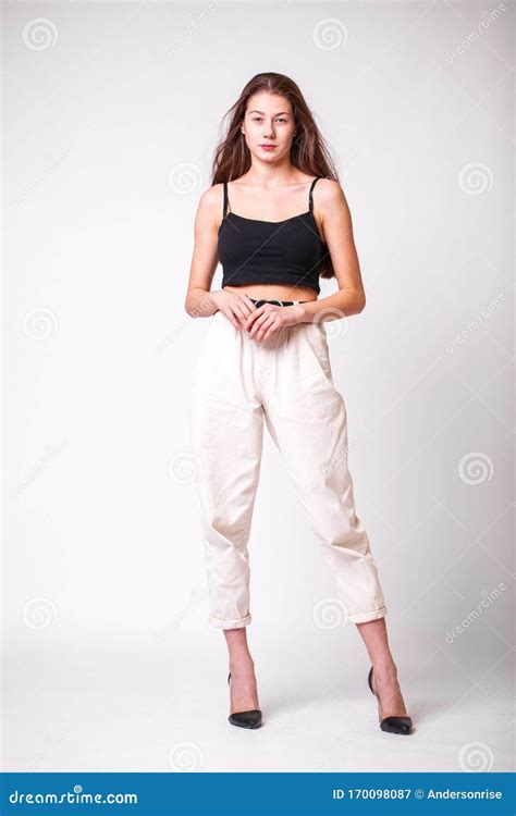 Portrait Full Body Of Young Beautiful Brunette Model Stock Image