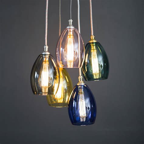 Five Way Coloured Glass Small Cluster Pendant Light By Glow Lighting