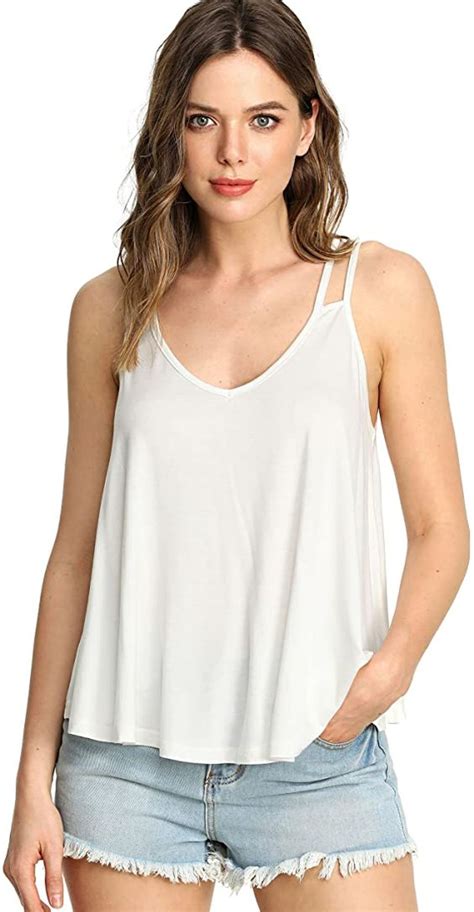 Makemechic Womens Flowy V Neck Strappy Tank Tops Loose Cami Top Its Women Fashion