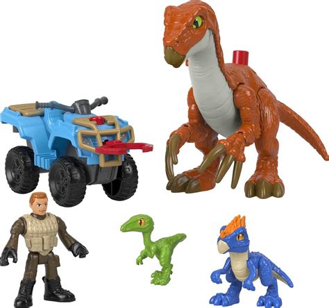 Imaginext Jurassic World Dinosaur Scout Vehicle And Figure Set With 3 Dinosaur Toys And Atv For