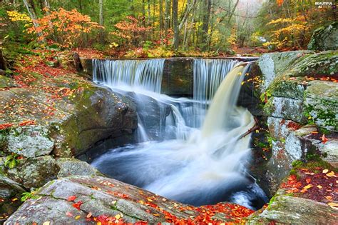 Waterfall Forest Autumn Rocks Beautiful Views Wallpapers 2048x1365