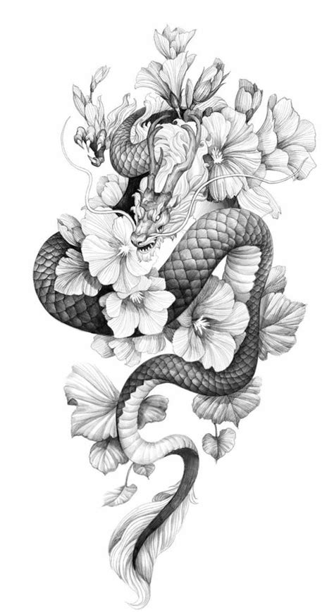 Dragon Tattoo With Flowers Black Dragon Tattoo Dragon Tattoo Arm