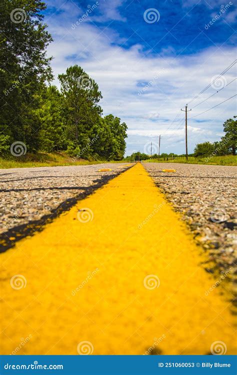 Yellow Line Middle Of The Road Ground View Stock Image Image Of