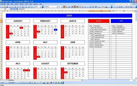 Effective Excel 5 Year Calendar