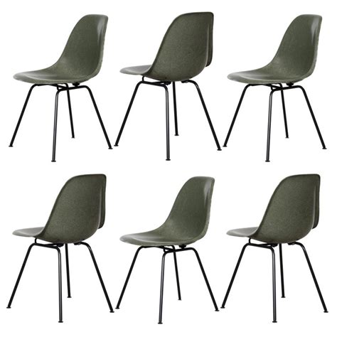 Eames Olive Green Dark Dsx Dining Chair Set For Herman Miller At 1stdibs