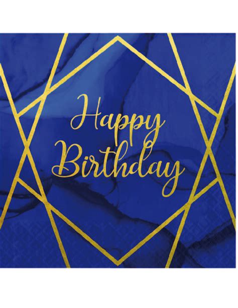 16 Happy Birthday Papierservietten Blau Und Golden Marmoriert 33 X 33