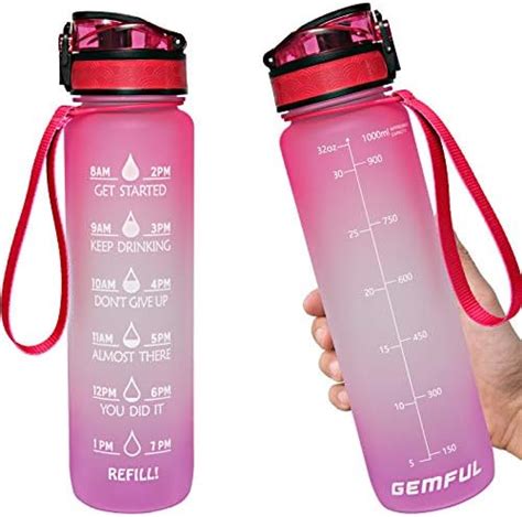 سعر Gemful Water Bottle 1l With Straw Motivational Time Marker Tritan